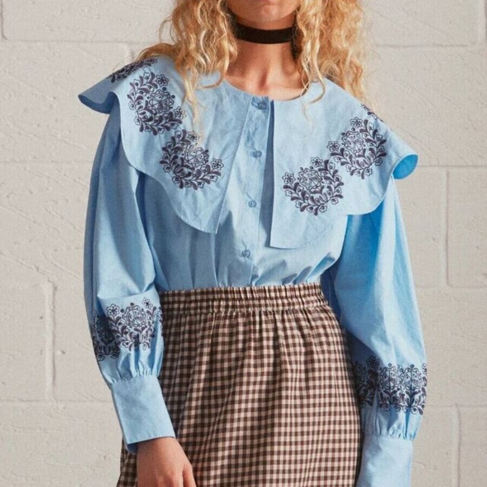 Damson Madder Romeo Embroidered Blouse in Blue